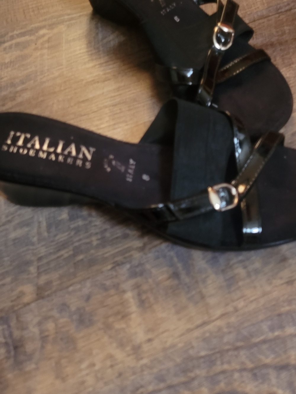 Italian Shoemakers Black Buckle Strap Low Heel Mules